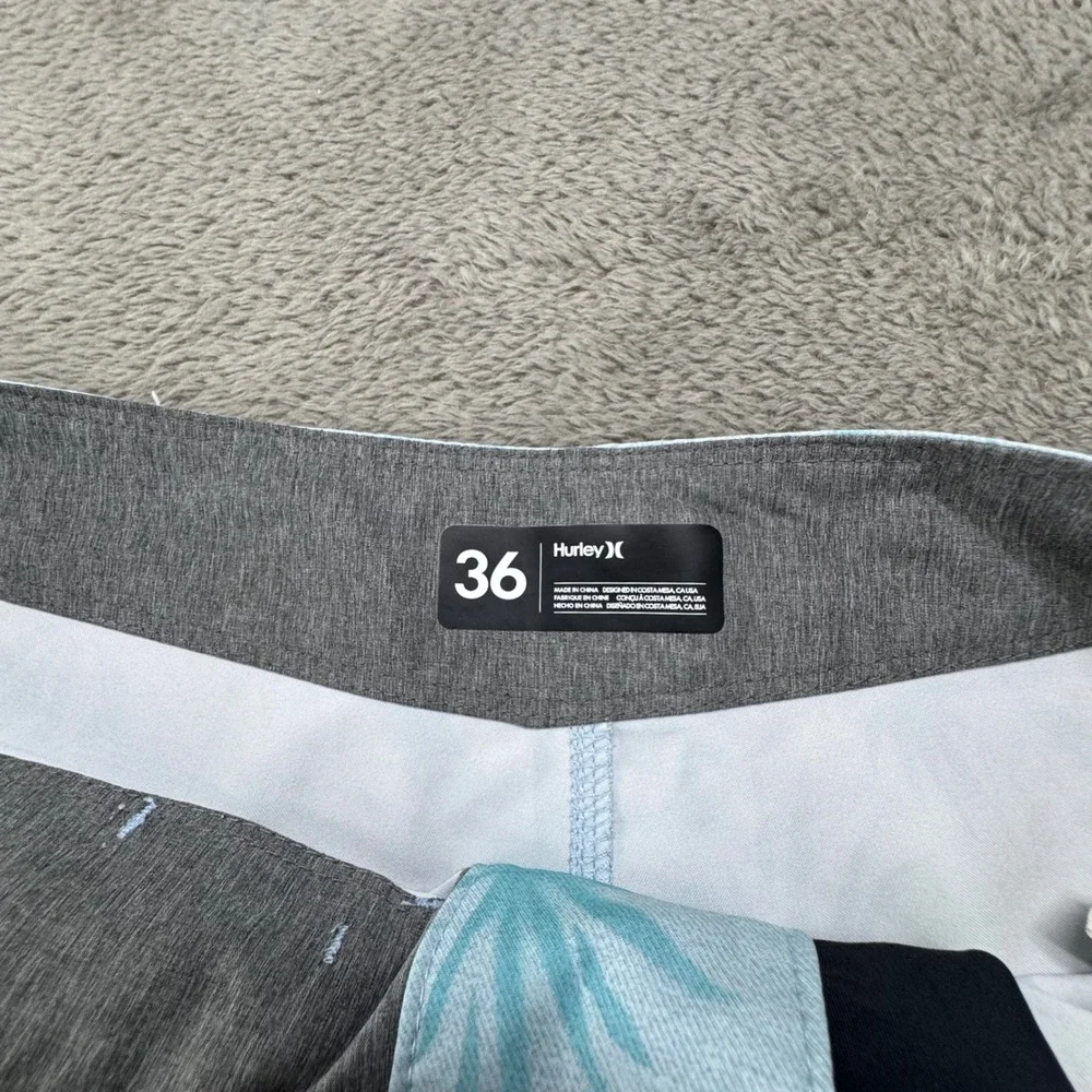Hurley Board Shorts Mens 36 Blue Excellent Tropical Palm Leaf Print‎ Swim Trunks